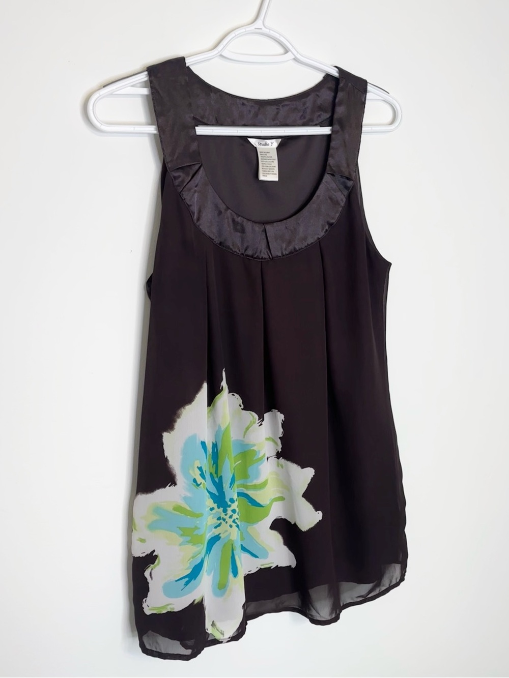 Y2K Chiffon Brown Abstract Floral Flowy Top Boho Vintage 90s Size M